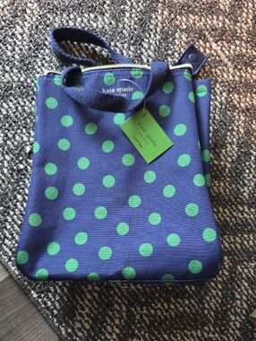 kate spade navy Lunch Bag with green polka dots
